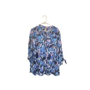 Catherines 1X 18/20W Women’s Blouse Blue Floral Print Polyester
